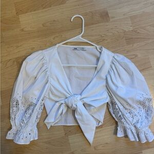 Zara White Puff Sleeve Crop Blouse